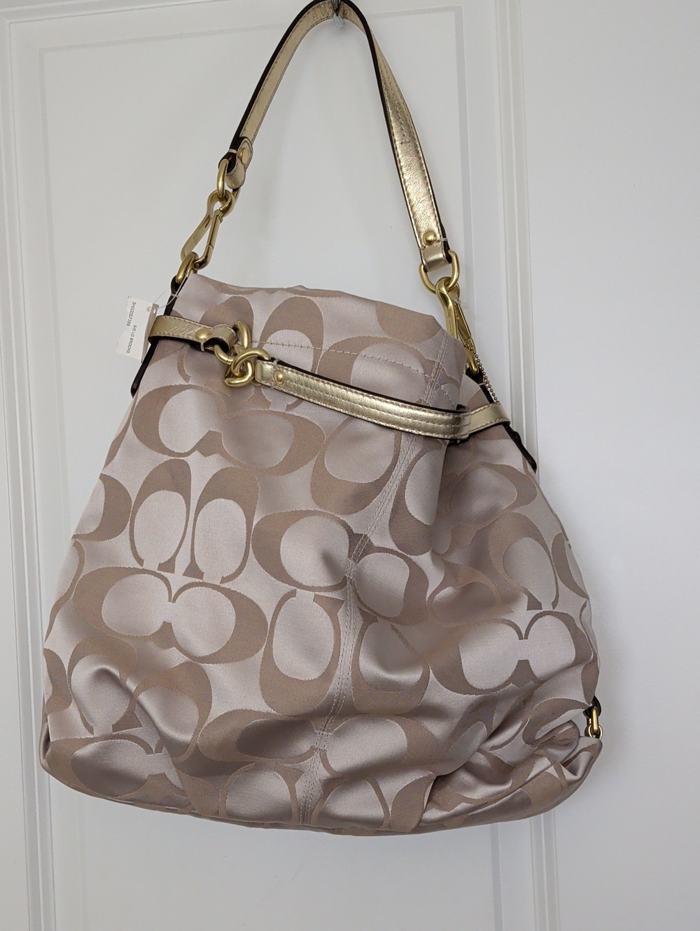 Coach Signature Jacquard Hobo Bag in Taupe with Gold Trim